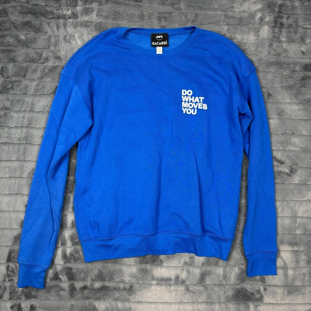 Bacardi Rum Do What Moves You Blue Graphic Sweatshirt Mens Small Crewneck 7264